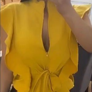 Gracia Ruffle Sleeve Drawstring Vest - Mustard